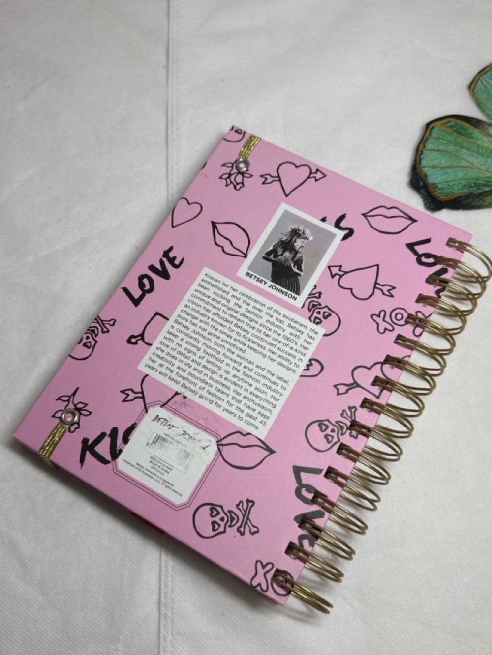 Betsey Johnson Pink Doodle Spiral Notebook with Gold Elastic - Picture 3 of 7